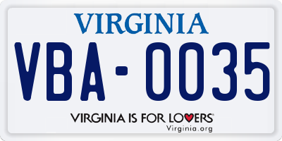 VA license plate VBA0035