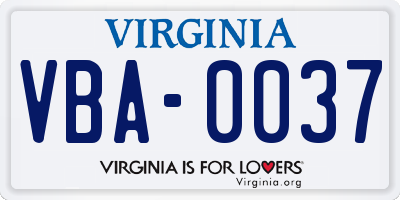 VA license plate VBA0037