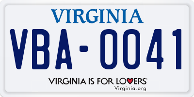 VA license plate VBA0041