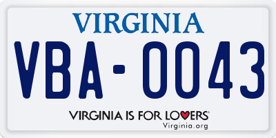 VA license plate VBA0043
