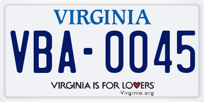 VA license plate VBA0045