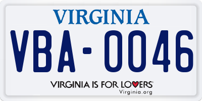 VA license plate VBA0046