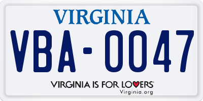 VA license plate VBA0047