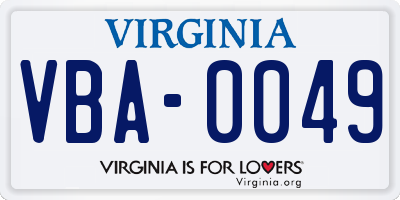 VA license plate VBA0049