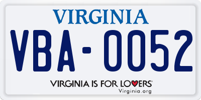VA license plate VBA0052