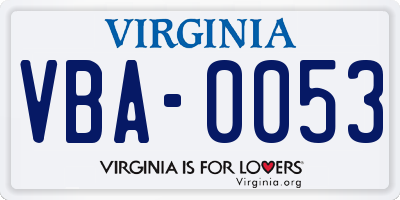 VA license plate VBA0053