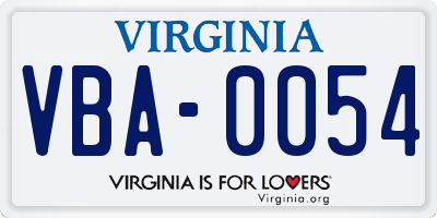 VA license plate VBA0054