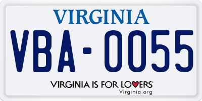 VA license plate VBA0055