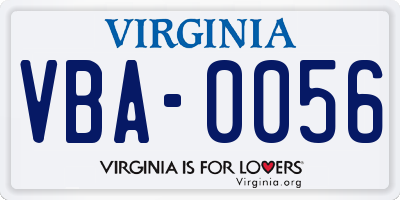 VA license plate VBA0056