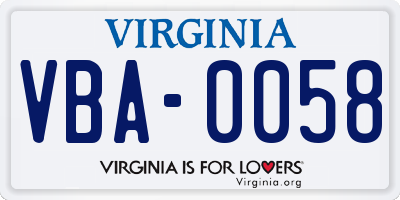 VA license plate VBA0058