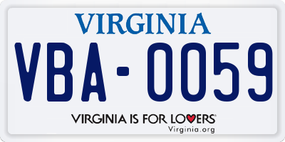 VA license plate VBA0059