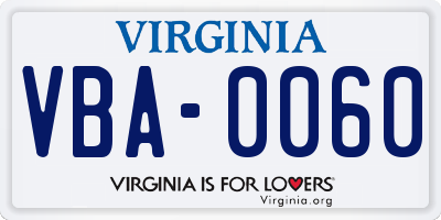 VA license plate VBA0060