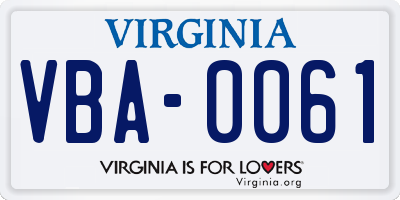 VA license plate VBA0061