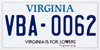 VA license plate VBA0062