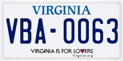VA license plate VBA0063