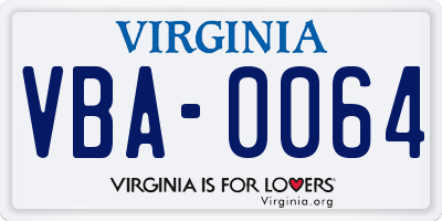 VA license plate VBA0064