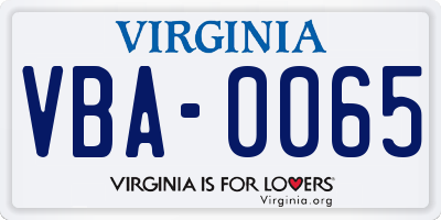 VA license plate VBA0065