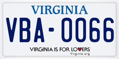 VA license plate VBA0066