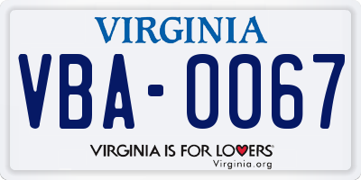 VA license plate VBA0067