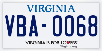 VA license plate VBA0068