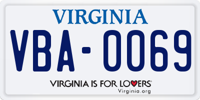 VA license plate VBA0069