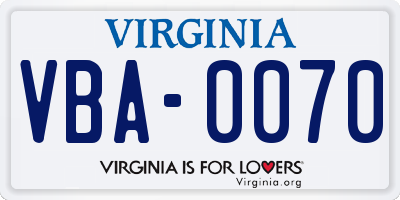 VA license plate VBA0070