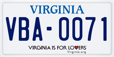 VA license plate VBA0071