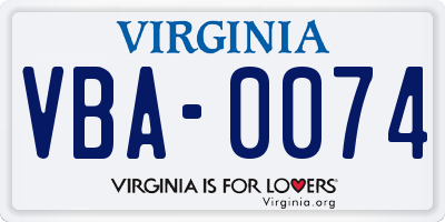 VA license plate VBA0074