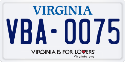 VA license plate VBA0075