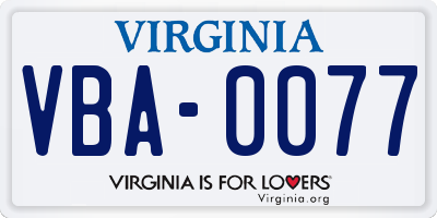 VA license plate VBA0077