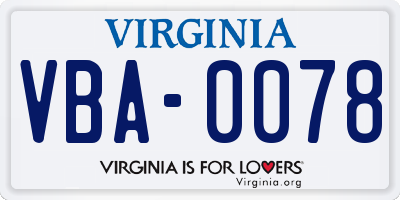 VA license plate VBA0078