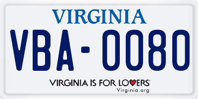 VA license plate VBA0080