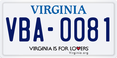 VA license plate VBA0081