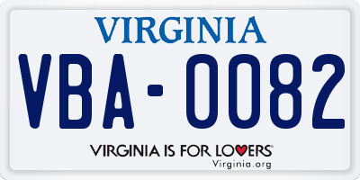 VA license plate VBA0082