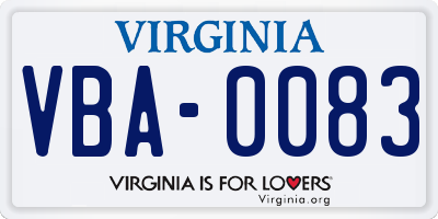 VA license plate VBA0083