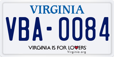 VA license plate VBA0084