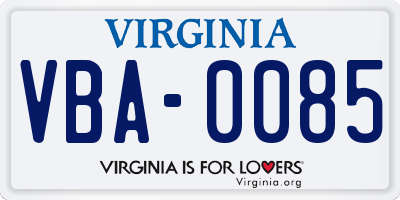 VA license plate VBA0085