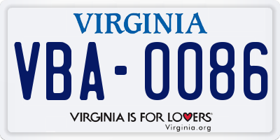 VA license plate VBA0086