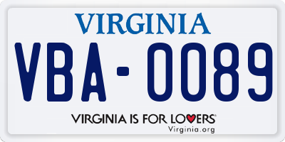 VA license plate VBA0089