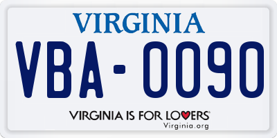 VA license plate VBA0090