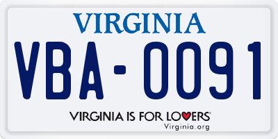 VA license plate VBA0091