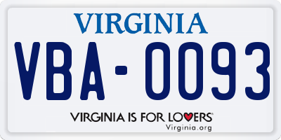 VA license plate VBA0093