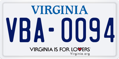 VA license plate VBA0094