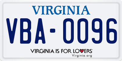 VA license plate VBA0096