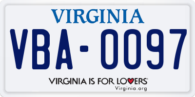 VA license plate VBA0097