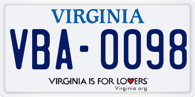 VA license plate VBA0098