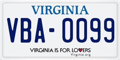 VA license plate VBA0099