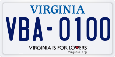 VA license plate VBA0100