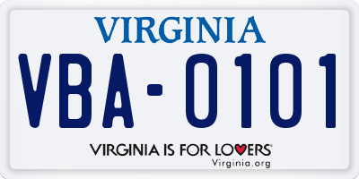 VA license plate VBA0101