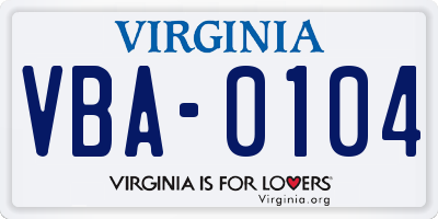 VA license plate VBA0104